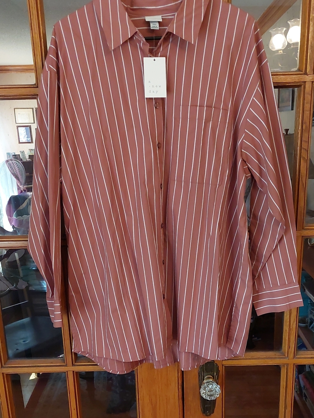 NWT a new day XXL Women's Rust Stripe Button-Up 109% Cotton Shirt